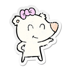 distressed sticker of a female polar bear cartoon