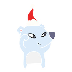 cute flat color illustration of a bear wearing santa hat