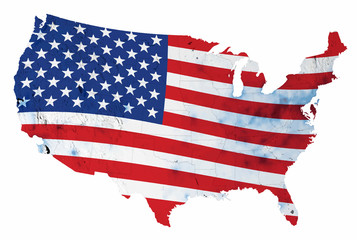 USA with state borders and stars and stripes background. United States of America map with waving flag. EPS10 vector illustration.
