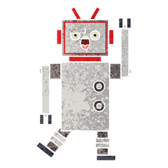 retro illustration style cartoon angry robot