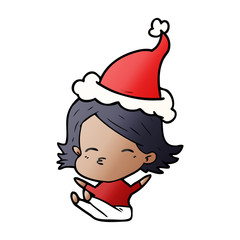 gradient cartoon of a woman sitting wearing santa hat
