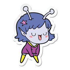 sticker of a happy alien girl cartoon