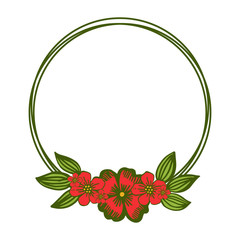 Vector illustration card decor with red wreath frames blooms hand drawn