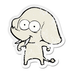 distressed sticker of a happy cartoon elephant