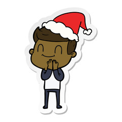 sticker cartoon of a friendly man wearing santa hat