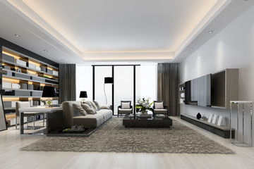 3d rendering modern dining room and living room