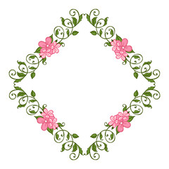 Vector illustration style frame flower pink leaf green beautiful hand drawn