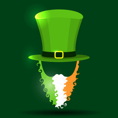 St. Patrick's day hat and beard  on green background