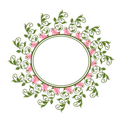 Vector illustration style frame flower pink leaf green beautiful hand drawn
