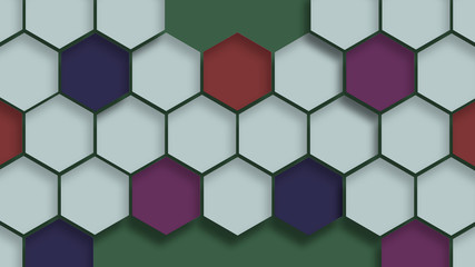 3d hexagons on the green background. Geometric figure texture. Abstract technology structure