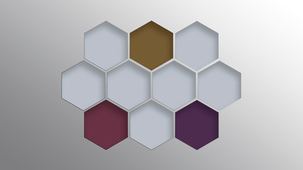 3d hexagons background. Geometric shapes on the white backdrop. Abstract technology structure