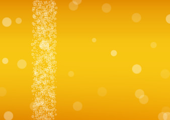 Beer background. Craft lager splash. Oktoberfest foam. Bubbly pint of ale with realistic white bubbles. Cool liquid drink for bar banner template. Golden jug with beer background.