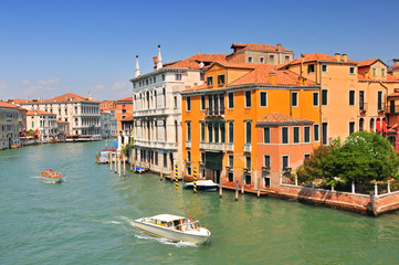 Famous water street Grand Canal in Venice Italy.
