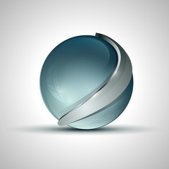 Vector illustration of turquoise colorful sphere as emblem with metallic element