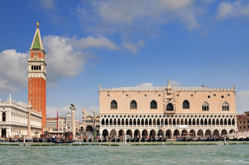 Fototapeta na wymiar View from sea of Piazza San Marco Campanile and Ducale (Doge Palace). Venice Italy.