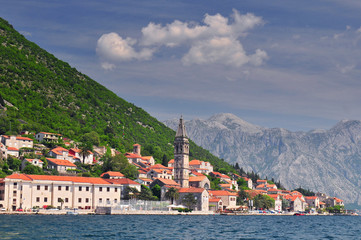 Beautiful landscape with mediterranean town Perast Kotor bay Montenegro.