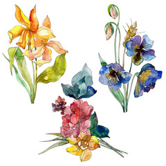 Wildflower bouquet floral botanical flowers. Watercolor background set. Isolated wildflower illustration element.