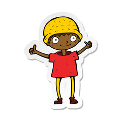 sticker of a cartoon boy with positive attitude
