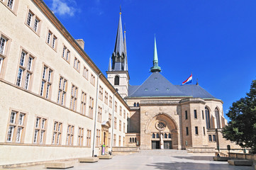 Cathedral in Luxembourg city Grand Duchy of Luxembourg. The historic city center of Luxembourg is UNESCO World Heritage Site.
