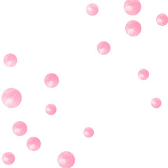 Pink glitter confetti with dots on isolated backdrop. Shiny falling sequins with shimmer and sparkles. Design with pink glitter confetti for party invitation, bridal shower and save the date invite.