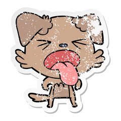 distressed sticker of a cartoon disgusted dog