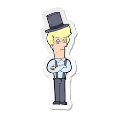 sticker of a cartoon man in braces and top hat