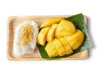 mango with sticky rice on white background