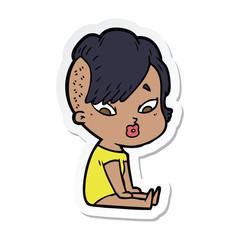 sticker of a cartoon surprised girl