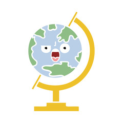 flat color retro cartoon globe of the world