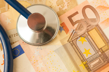 Stethoscope on a fifty euro banknote