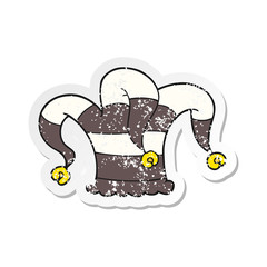 retro distressed sticker of a cartoon jester hat