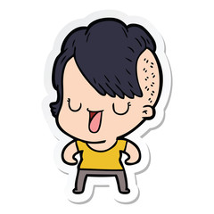 sticker of a cute cartoon girl with hipster haircut