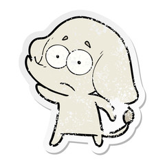 distressed sticker of a cartoon unsure elephant