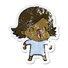 distressed sticker of a cartoon happy woman