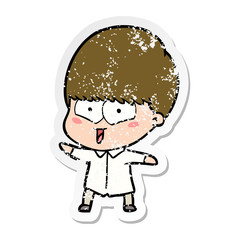 distressed sticker of a cartoon happy boy