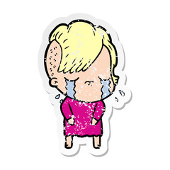 distressed sticker of a cartoon crying girl