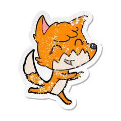 distressed sticker of a happy cartoon fox