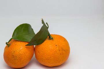 Tangerine and mandarin orange isolated on white , mandarin orange are symbolic to  Fruits of Prosperity and Chinese new year, Chinese New Year Concept (image selective focus)