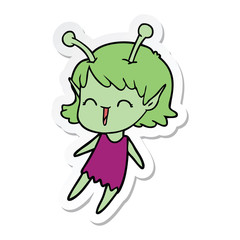 sticker of a cartoon alien girl laughing
