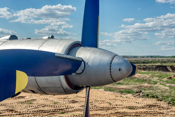 Propellers of turboprop engines close-up.