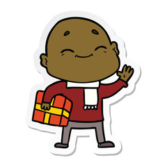 sticker of a happy cartoon bald man