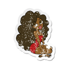 retro distressed sticker of a cartoon pretty woman
