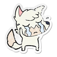 distressed sticker of a crying fox cartoon