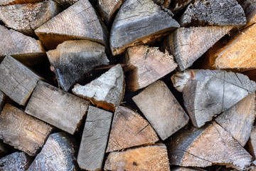 Wooden wood pile firewood background