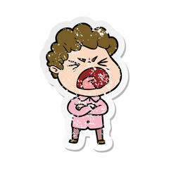 distressed sticker of a cartoon furious man