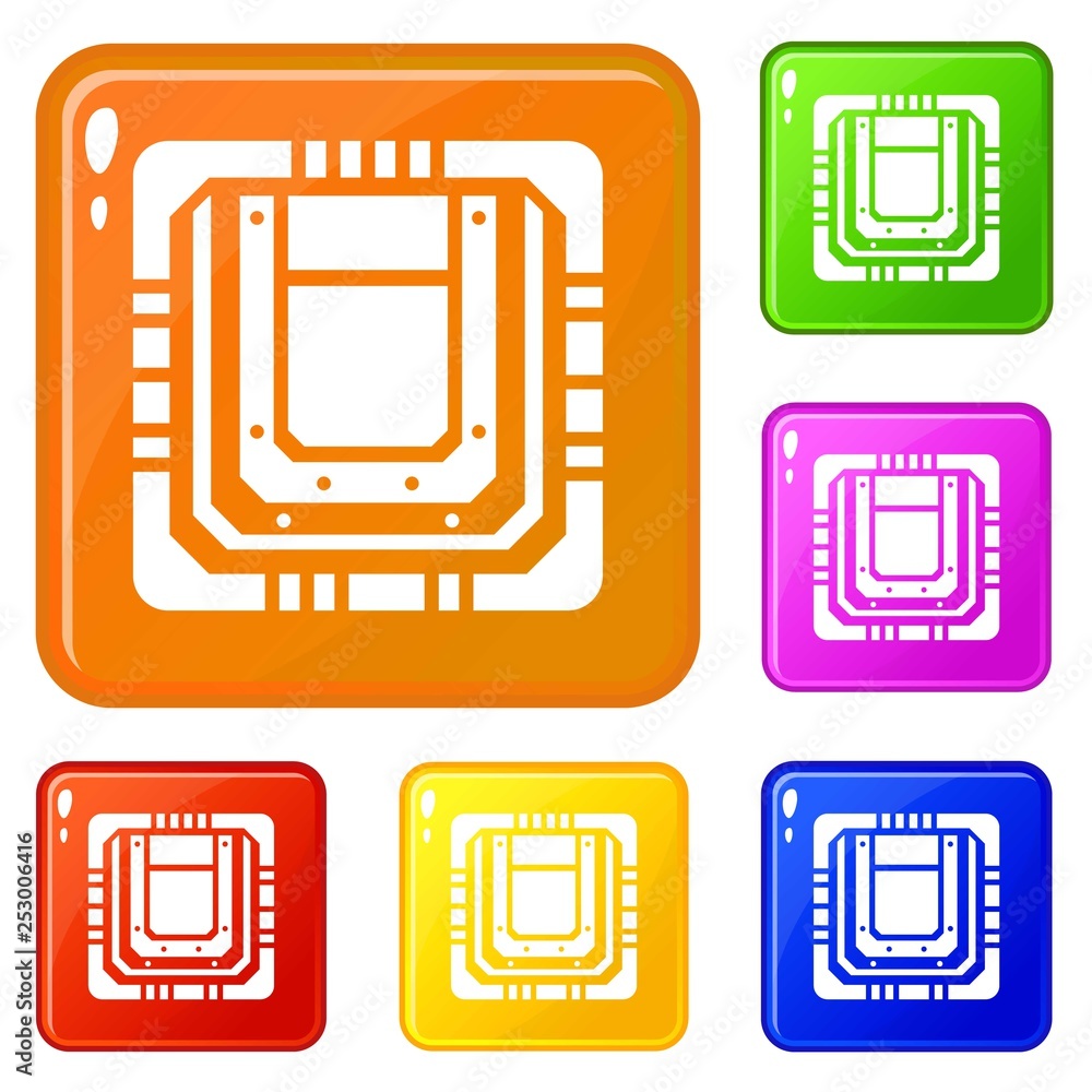 Poster modern microchip icons set collection vector 6 color isolated on white background