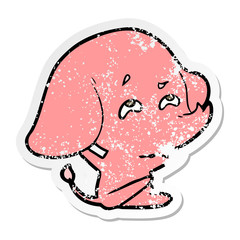 distressed sticker of a cartoon elephant remembering