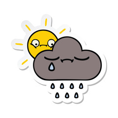 sticker of a cute cartoon storm cloud and sun