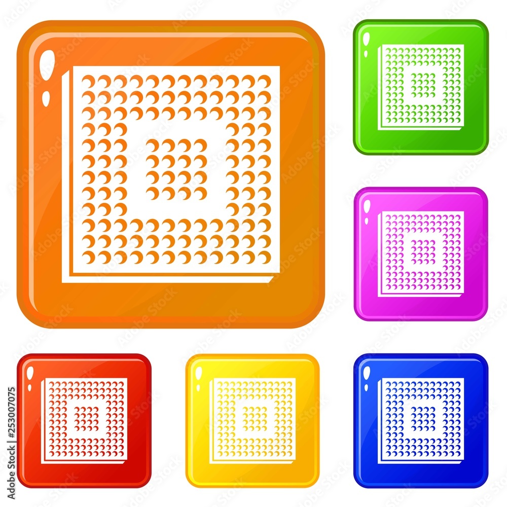 Aufkleber industry microchip icons set collection vector 6 color isolated on white background