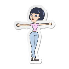 sticker of a cartoon woman spreading arms